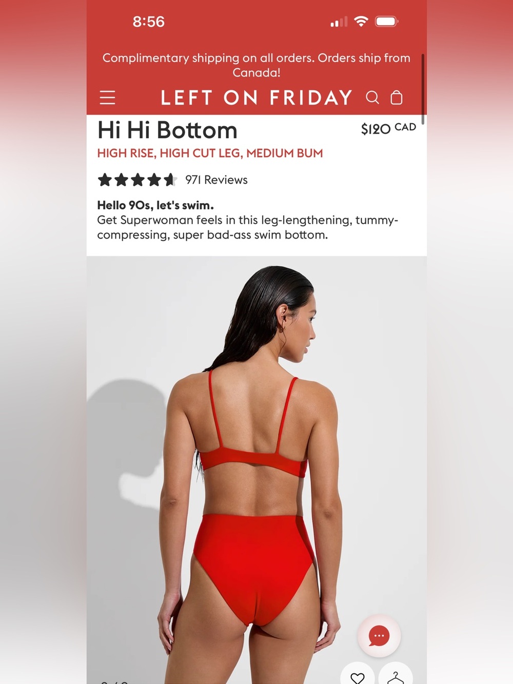 Left On Friday Hi Hi Bottom - High Rise Swim Bottom in Red